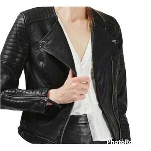 Topshop Faux Black Leather Moto Jacket‎ Sz 2